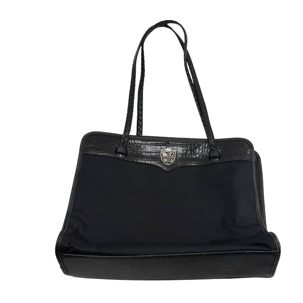 Brighton Large Black Nylon Leather Tote handbag Bag With Braided Handles